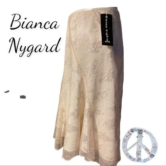 Bianca Nygard NWT petite size 10 cream lace overlay midi skirt - Picture 2 of 12